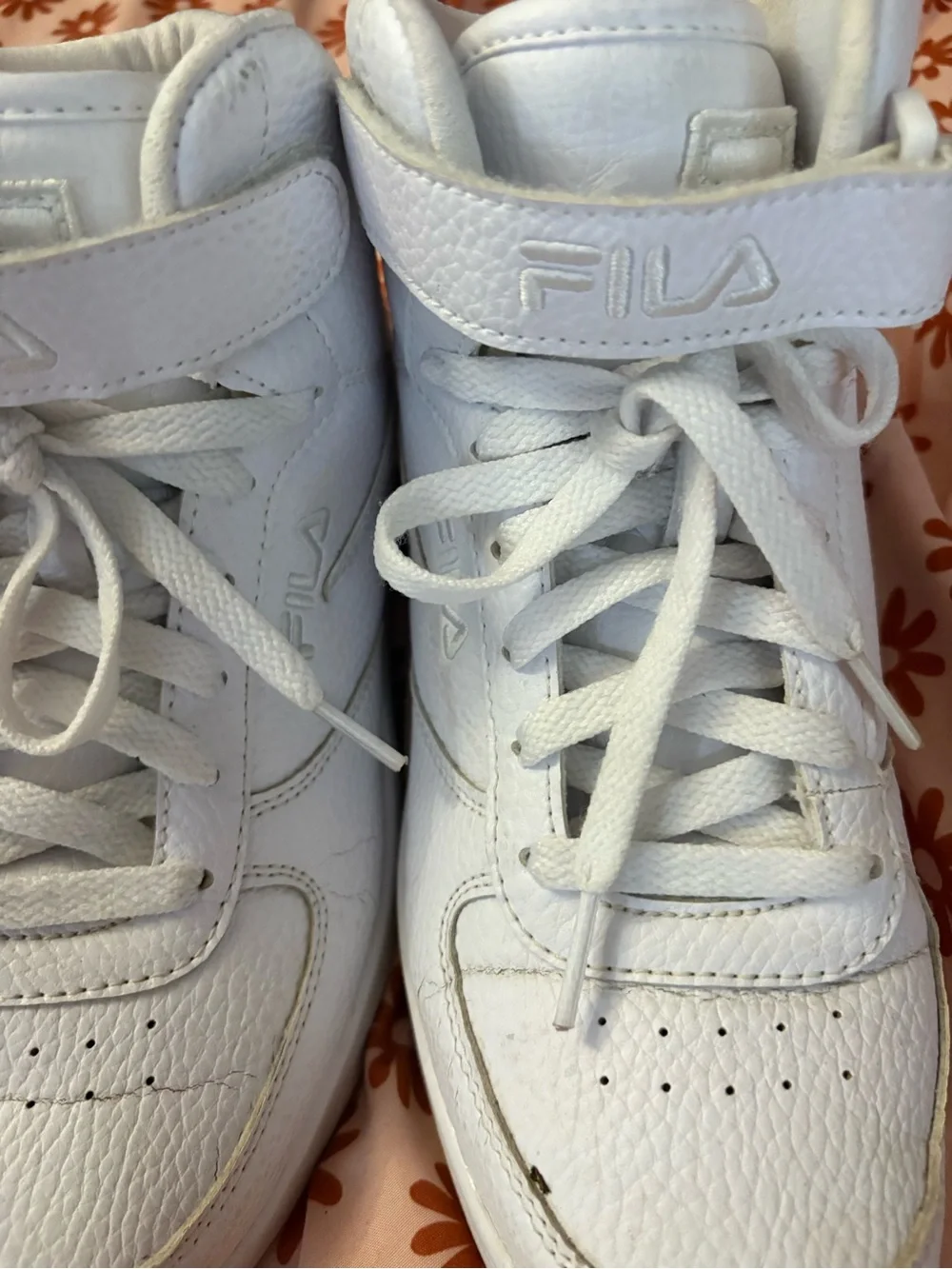 Fila White High-Top Lace-Up Sneakers with Ankle Strap